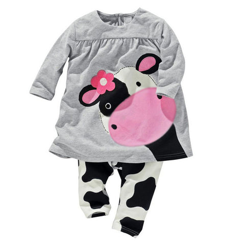 Hot sale spring autumn baby girl clothes casual long-sleeved T-shirt+Pants suit Tracksuit the cow suit of the girls - Slim Wallet Company