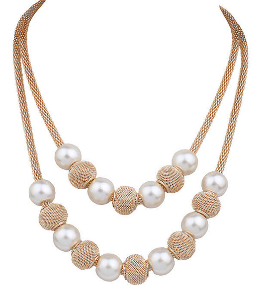 2016 Fashion Multi layers Chain Imitation Pearl Ball Pendants Necklaces Women Collares Chokers Statement Jewelry 5N356 - Slim Wallet Company