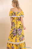 SunChild Boho Floral Off Shoulder Maxi Dress - Slim Wallet Company