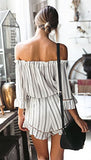 Women's Off shoulder Jumpsuit 3/4 Sleeve Striped Short Romper - Slim Wallet Company