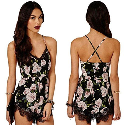 Women Floral Lace Chiffon Bodycon Jumpsuit Party Romper Dress - Slim Wallet Company