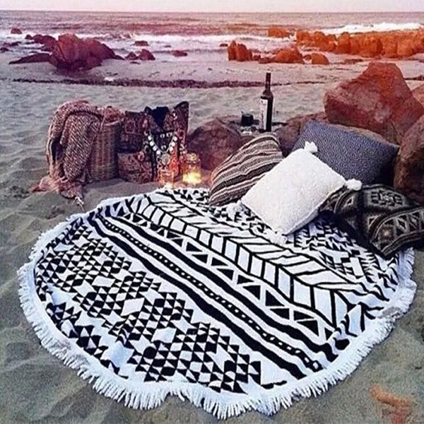 Fashion  Round Beach Towels Large Microfiber Printed Yoga Towel  With Tassel Serviette De Plage Toalla Circle Playa shawl - Slim Wallet Company