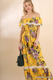 SunChild Boho Floral Off Shoulder Maxi Dress - Slim Wallet Company