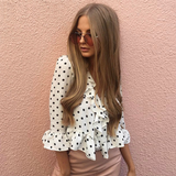 Polka Dot Ruffle Blouse - Slim Wallet Company