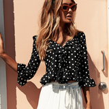Polka Dot Ruffle Blouse - Slim Wallet Company