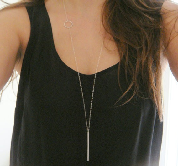 CIRCLE HOOP AND BAR LONG NECKLACE - Slim Wallet Company