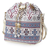 Female Summer Ethnic Boho Canvas Drawstring Bucket Bag Shoulder Handbags Women Messenger Beach Bags - Slim Wallet Company