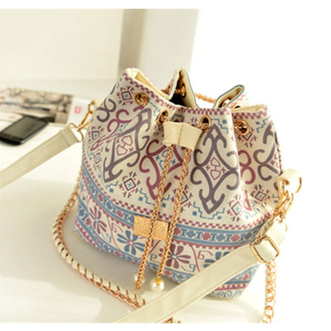 Female Summer Ethnic Boho Canvas Drawstring Bucket Bag Shoulder Handbags Women Messenger Beach Bags - Slim Wallet Company