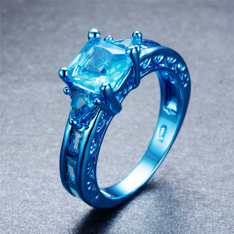 Blue Gold  Light Blue Aqua Zircon Ring - Slim Wallet Company