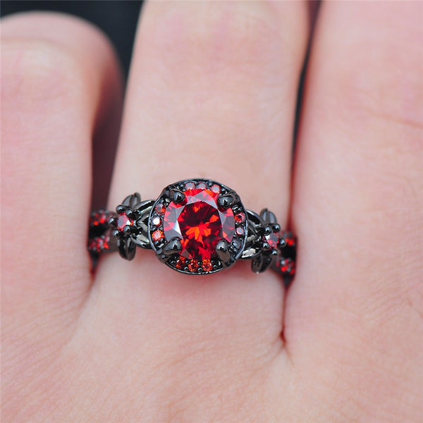 Black Gold Crimson Red Zircon Ring - Slim Wallet Company