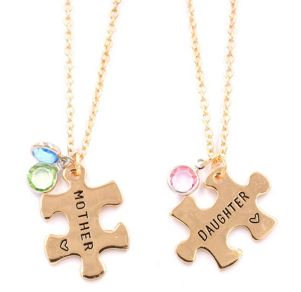 Mother Daughter Pendant Puzzle Necklace Gold Plated Set of Two Necklaces - Slim Wallet Company