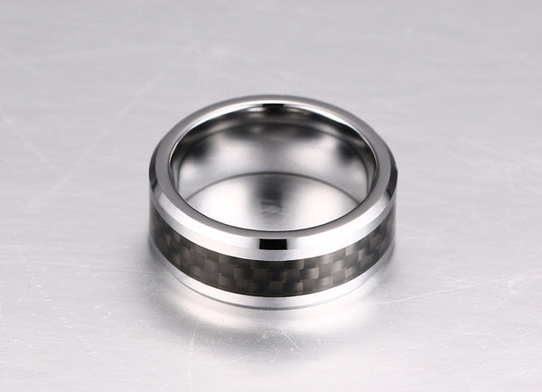 Classic Tungsten Carbide and Carbon Clean Cut RIng - Slim Wallet Company