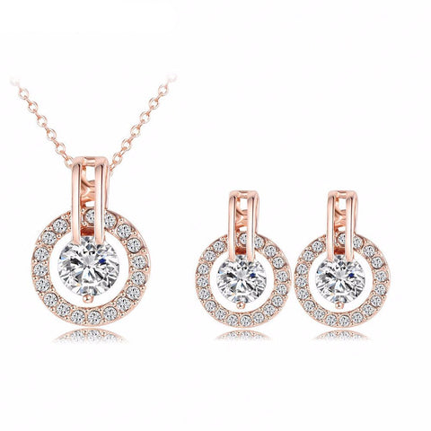 Wedding Jewelry Sets 18K Rose Gold Plated Necklace/Earring Bijouterie Sets - Slim Wallet Company