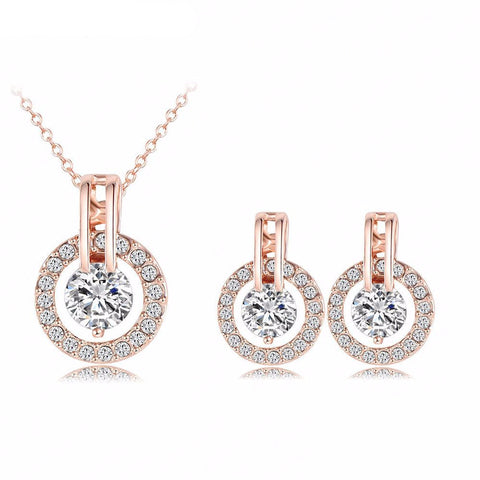 Wedding Jewelry Sets 18K Rose Gold Plated Necklace/Earring Bijouterie Sets - Slim Wallet Company