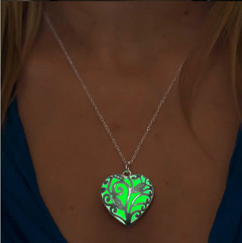 New Glow In The Dark Locket Silver Hollow Glowing Stone Pendant Statement Chocker Pendants Necklace For Women P1170 - Slim Wallet Company