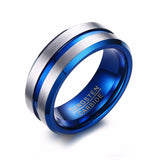 Electric Blue Bevel Cut Tungsten Carbide Ring - Slim Wallet Company