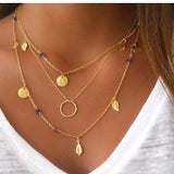 BOHO GOLD PLATED COIN LEAF CIRCLE PENDANT NECKLACE - Slim Wallet Company