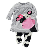 Hot sale spring autumn baby girl clothes casual long-sleeved T-shirt+Pants suit Tracksuit the cow suit of the girls - Slim Wallet Company