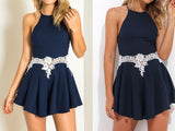 Laced Navy Cut Out Romper - Slim Wallet Company