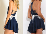Laced Navy Cut Out Romper - Slim Wallet Company