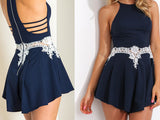 Laced Navy Cut Out Romper - Slim Wallet Company