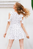 Ruffle cold shoulder polka-dot print summer dress - Slim Wallet Company