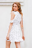 Ruffle cold shoulder polka-dot print summer dress - Slim Wallet Company