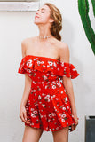 Off shoulder ruffles print jumpsuit romper women High waist chiffon sexy playsuits leotard Boho summer pleated overalls - Slim Wallet Company