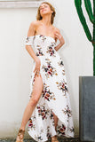 Boho style Off shoulder white maxi dress  beach summer dress  Vintage chifon long dress - Slim Wallet Company