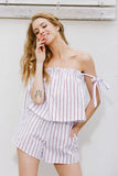 White bow stripe elegant jumpsuit romper Off shoulder two piece suit overalls Sexy summer beach playsuit women outfit - Slim Wallet Company