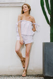 White bow stripe elegant jumpsuit romper Off shoulder two piece suit overalls Sexy summer beach playsuit women outfit - Slim Wallet Company