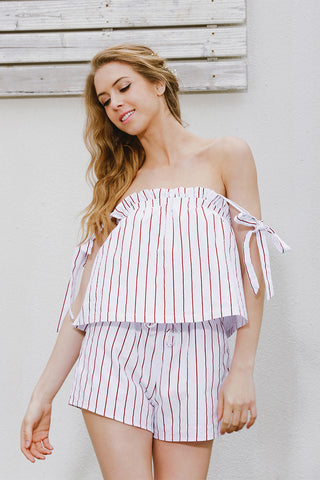 White bow stripe elegant jumpsuit romper Off shoulder two piece suit overalls Sexy summer beach playsuit women outfit - Slim Wallet Company