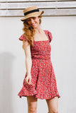 Backless Floral Print Summer dress Vintage red boho beach dress high waist - Slim Wallet Company