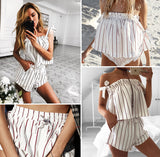 White bow stripe elegant jumpsuit romper Off shoulder two piece suit overalls Sexy summer beach playsuit women outfit - Slim Wallet Company