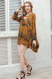 Boho loose fit dress Casual lantern sleeve floral short dress - Slim Wallet Company