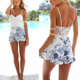 Lace Crochet  Floral Print Rompers - Slim Wallet Company