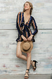 Bow striped women jumpsuit romper Summer style long sleeve party overalls Fashion club playsuits leotard - Slim Wallet Company