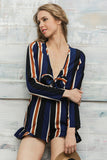 Bow striped women jumpsuit romper Summer style long sleeve party overalls Fashion club playsuits leotard - Slim Wallet Company