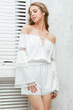 Sexy off shoulder hollow out jumpsuit romper Women elegant flare sleeve white overalls Casual ruffle summer playsuit - Slim Wallet Company