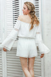 Sexy off shoulder hollow out jumpsuit romper Women elegant flare sleeve white overalls Casual ruffle summer playsuit - Slim Wallet Company