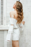 Sexy off shoulder hollow out jumpsuit romper Women elegant flare sleeve white overalls Casual ruffle summer playsuit - Slim Wallet Company