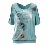 Loose fit Summer Feather Off Shoulder Tee - Slim Wallet Company