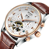 Rose Gold Leather Mechanical Wrist Watch - Slim Wallet Company