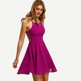 Hot Pink Cross Lace Up Backless Skater Dress - Slim Wallet Company