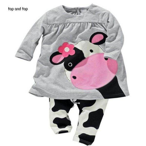 Hot sale spring autumn baby girl clothes casual long-sleeved T-shirt+Pants suit Tracksuit the cow suit of the girls - Slim Wallet Company