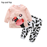 Hot sale spring autumn baby girl clothes casual long-sleeved T-shirt+Pants suit Tracksuit the cow suit of the girls - Slim Wallet Company