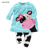 Hot sale spring autumn baby girl clothes casual long-sleeved T-shirt+Pants suit Tracksuit the cow suit of the girls - Slim Wallet Company