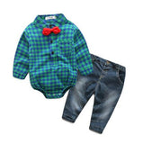New red plaid shirts+jeans baby boys clothes baby clothing set - Slim Wallet Company