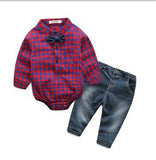 New red plaid shirts+jeans baby boys clothes baby clothing set - Slim Wallet Company
