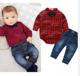 New red plaid shirts+jeans baby boys clothes baby clothing set - Slim Wallet Company